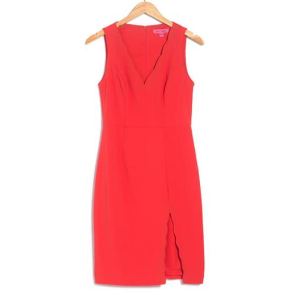 New BETSEY JOHNSON Women's V-Neck Scallop Trim Front Slit Mini Dress - Picture 3 of 5